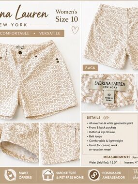 Sabrina Lauren White Shorts with Beige Chain-Link Print